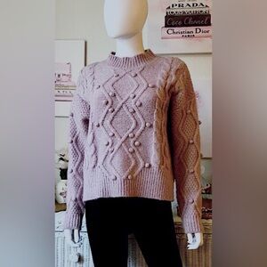 Heartloom bobble knit mock neck pullover sweater lavender pink color size Small